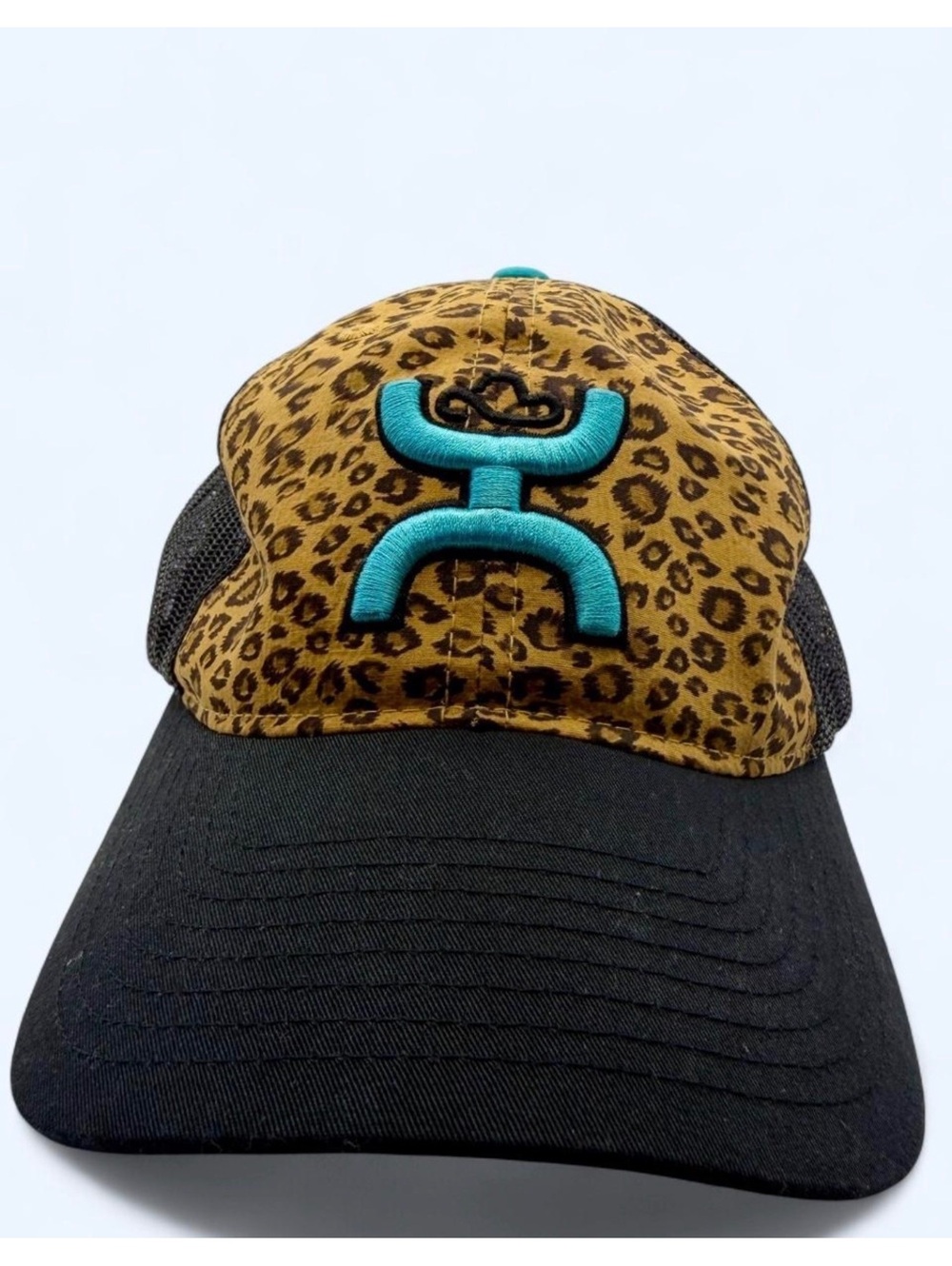Hooey Leopard Print Trucker Hat Black Turquoise Snapback Western Cap
